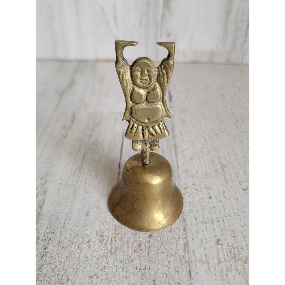 Vintage brass bell Buddha religious figure enlightenment yoga tool home decor